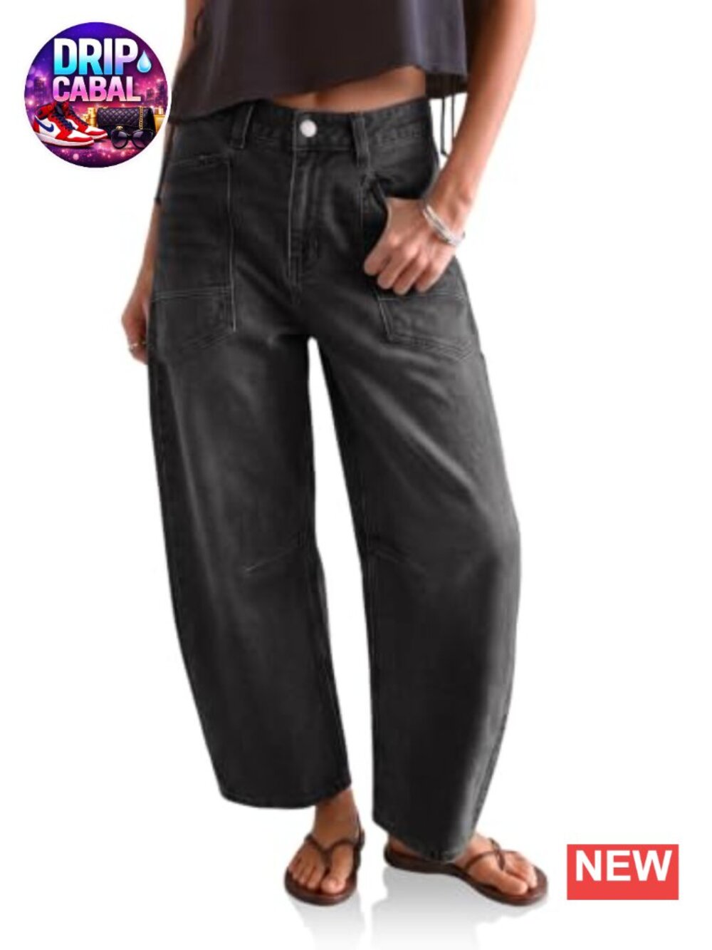 High Waisted Cropped Barrel Wide Leg Denim Jeans
